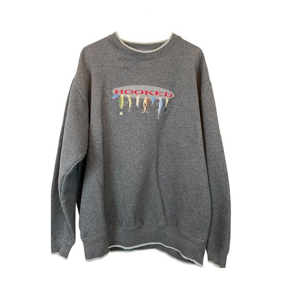 Mens Retro Sweatshirt Pullover Casual Grunge Fishing Outdoor Lures XL Gorpcore - Picture 2 of 6